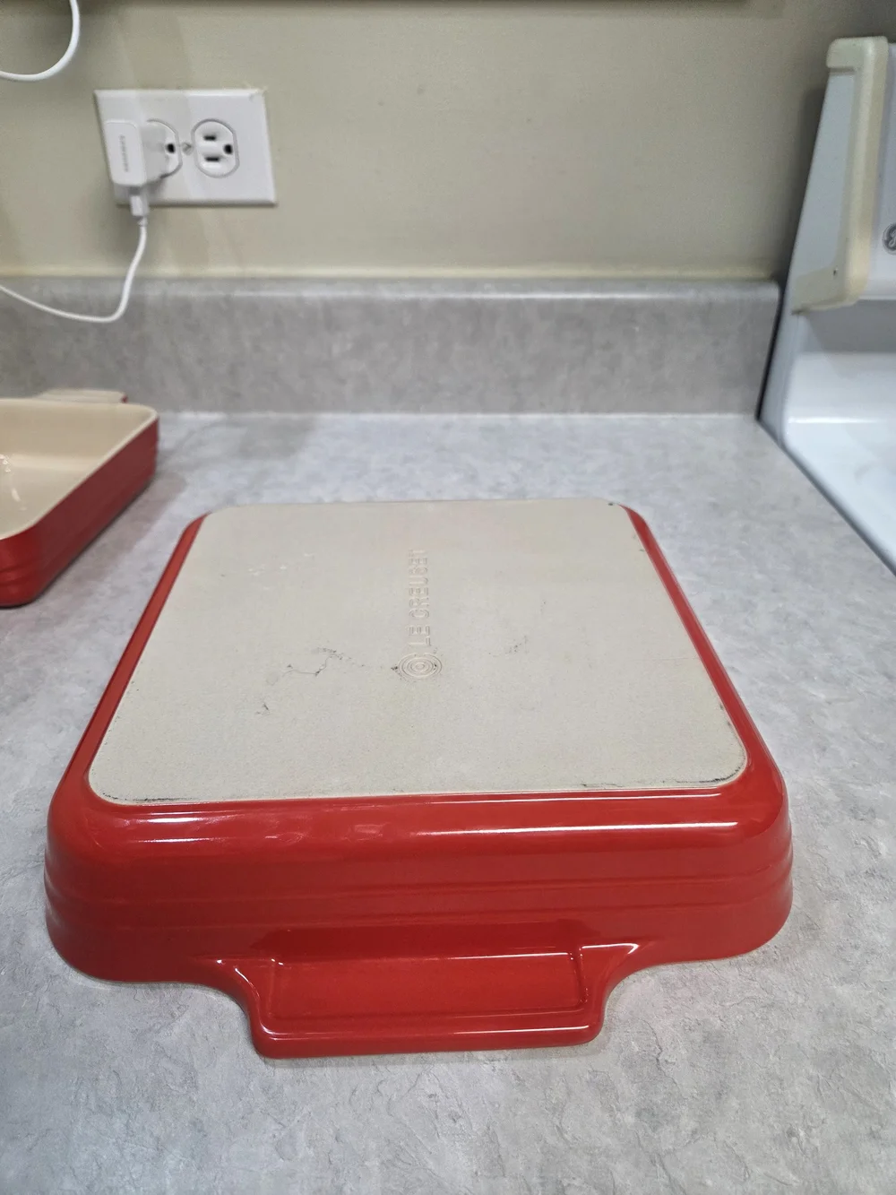 Le Creuset Square Baking Pan with Red Exterior and Cream Interior
